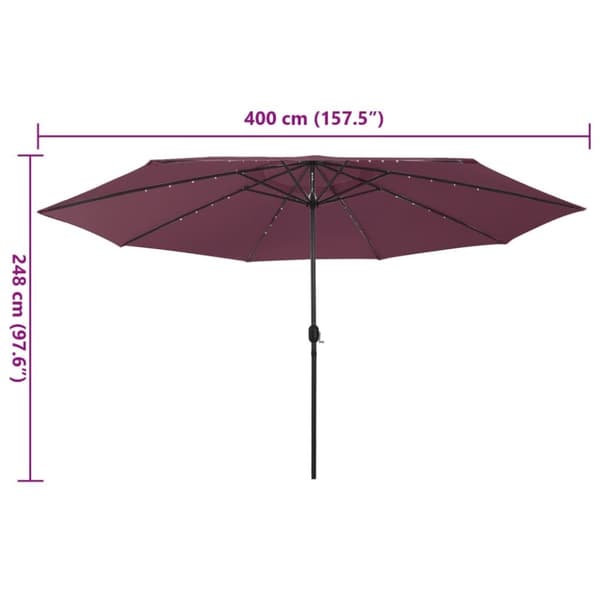 vidaXL Aurinkovarjo LED-valoilla 400 cm viininpunainen