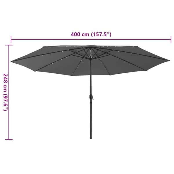 vidaXL Hageparasoll med LED-lys 400 cm antrasitt