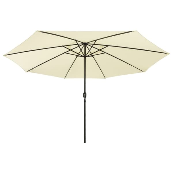 vidaXL Parasoll med LED-lampor och metallstång 400 cm sandfärgad