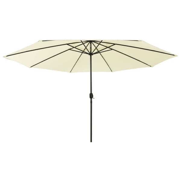 vidaXL Parasoll med LED-lampor och metallstång 400 cm sandfärgad