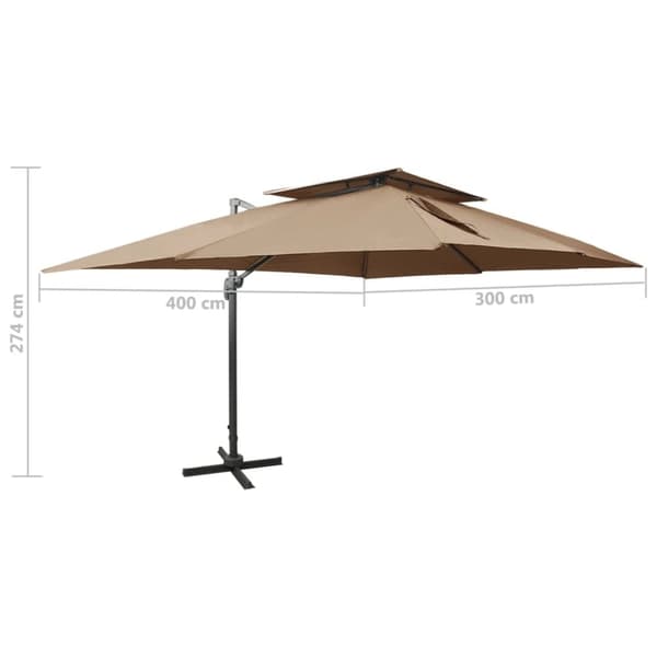 vidaXL Hengende hageparasoll med dobbel topp sand 400x300 cm