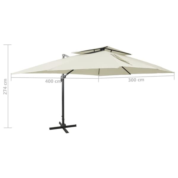 vidaXL Hengende hageparasoll med dobbel topp sand 400x300 cm