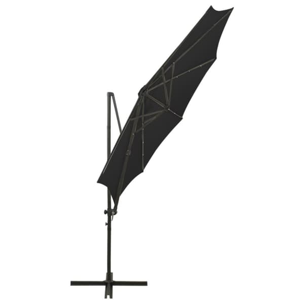 vidaXL Aurinkovarjo cantilever tolpalla ja LED-valoilla 300 cm musta