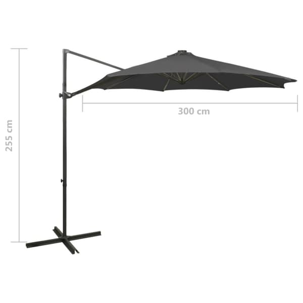 vidaXL Aurinkovarjo cantilever tolpalla ja LEDit 300 cm antrasiitti