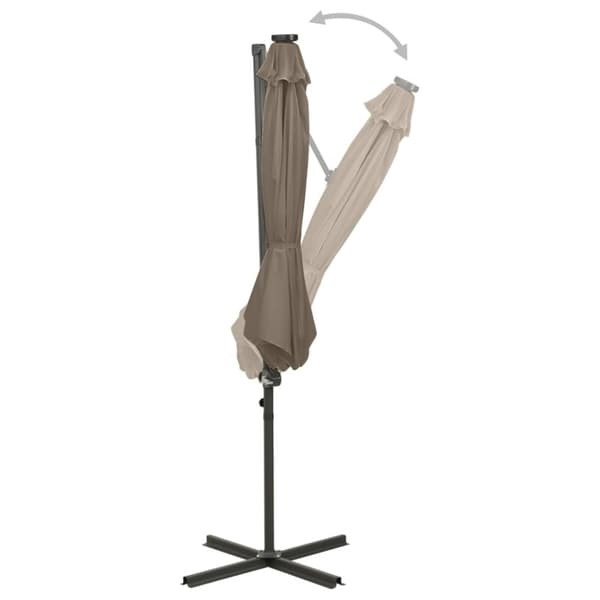 vidaXL Aurinkovarjo cantilever tolpalla ja LED-valoilla 300 cm taupe