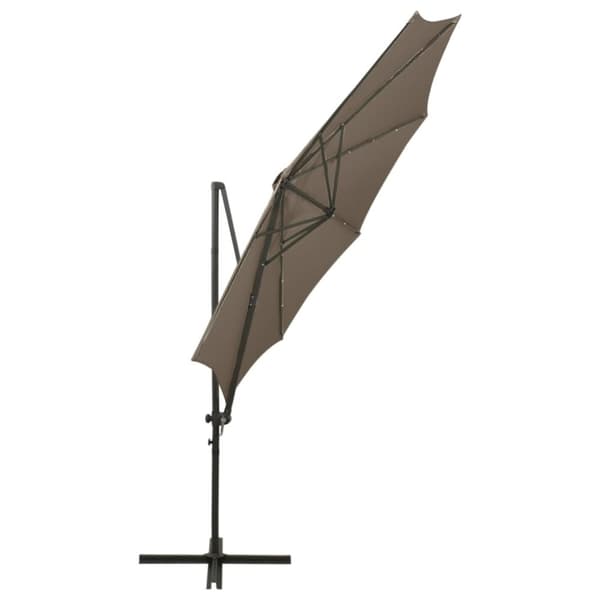 vidaXL Aurinkovarjo cantilever tolpalla ja LED-valoilla 300 cm taupe