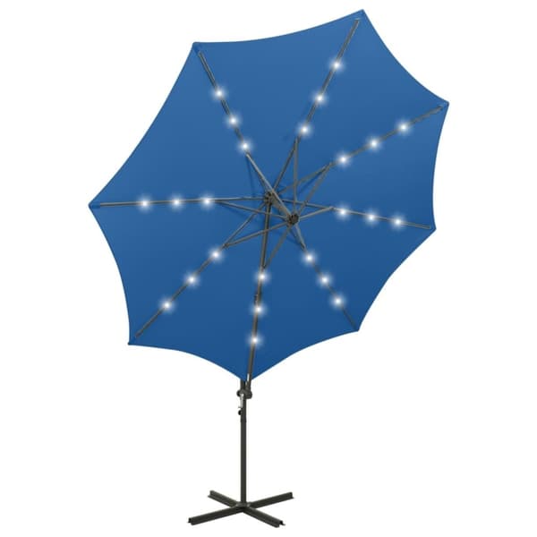 vidaXL Frihängande parasoll med stång och LED azurblå 300 cm