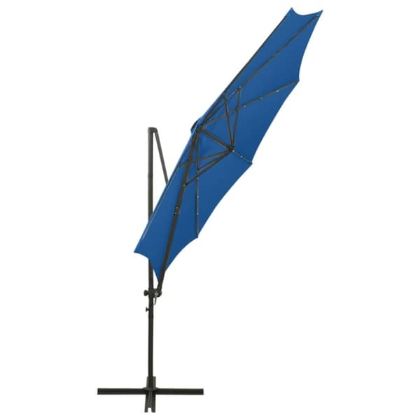 vidaXL Frihängande parasoll med stång och LED azurblå 300 cm