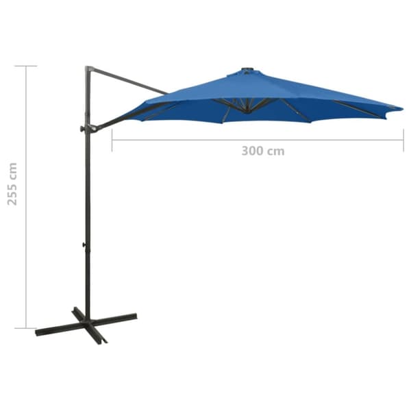 vidaXL Frihängande parasoll med stång och LED azurblå 300 cm