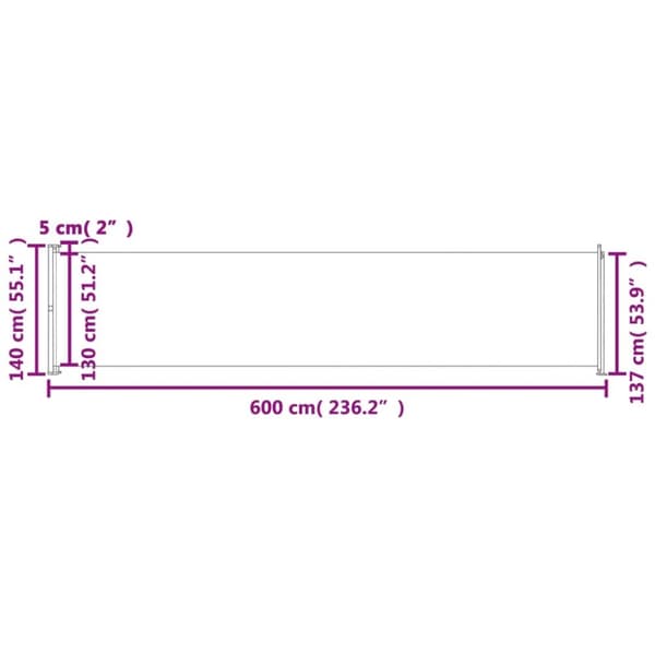 vidaXL Uttrekkbar sidemarkise 140x600 cm brun