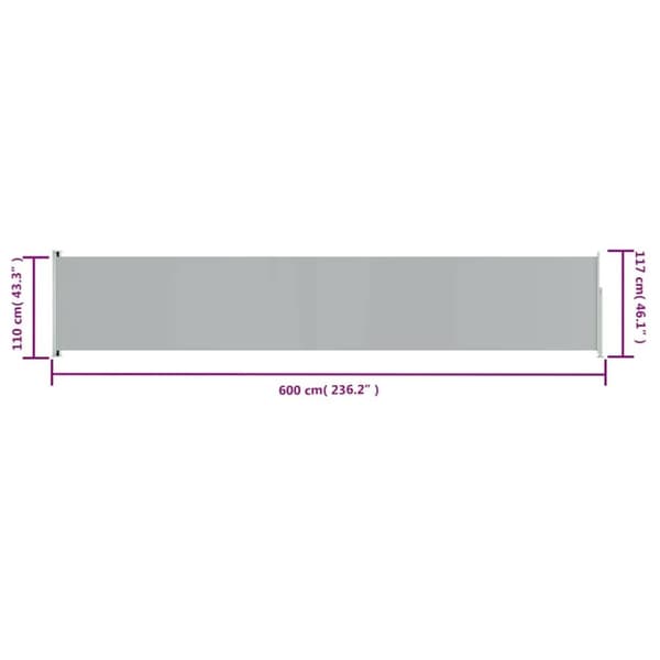 vidaXL Uttrekkbar sidemarkise 117x600 cm grå