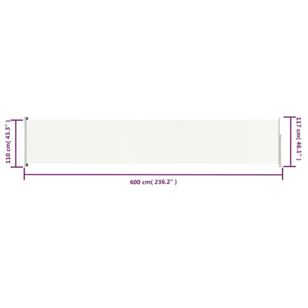 vidaXL Uttrekkbar sidemarkise 117x600 cm kremhvit