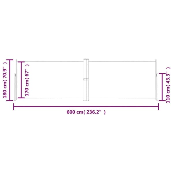 vidaXL sammenrullelig sidemarkise 180x600 cm sort