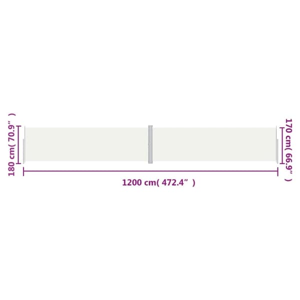 vidaXL Infällbar sidomarkis gräddvit 180x1200 cm
