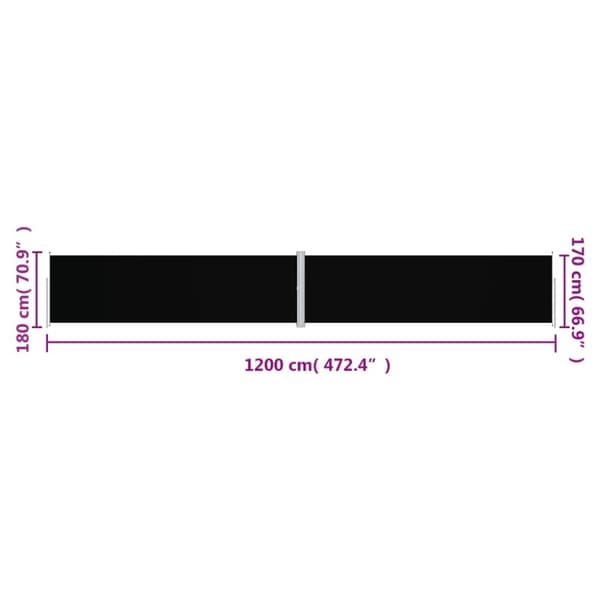 vidaXL Sisäänvedettävä sivumarkiisi musta 180x1200 cm