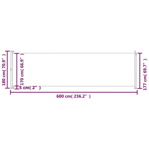 vidaXL Infällbar sidomarkis 180x600 cm grå