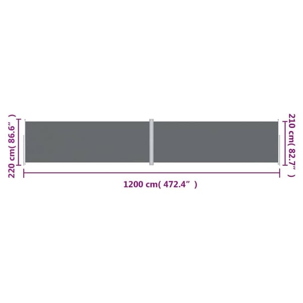 vidaXL Uttrekkbar sidemarkise 220x1200 cm antrasitt