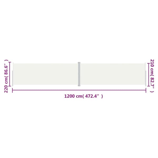 vidaXL Uttrekkbar sidemarkise 220x1200 cm kremhvit