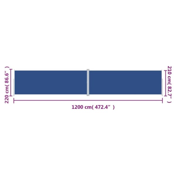 vidaXL Infällbar sidomarkis 220x1200 cm blå