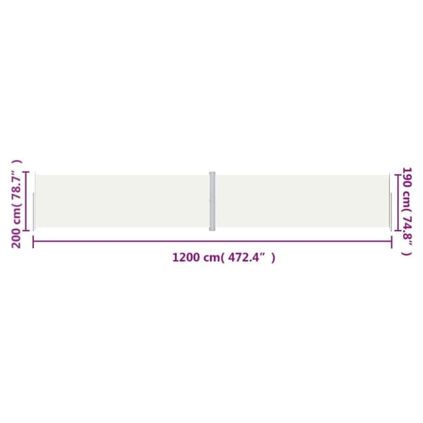 vidaXL Uttrekkbar sidemarkise 200x1200 cm kremhvit