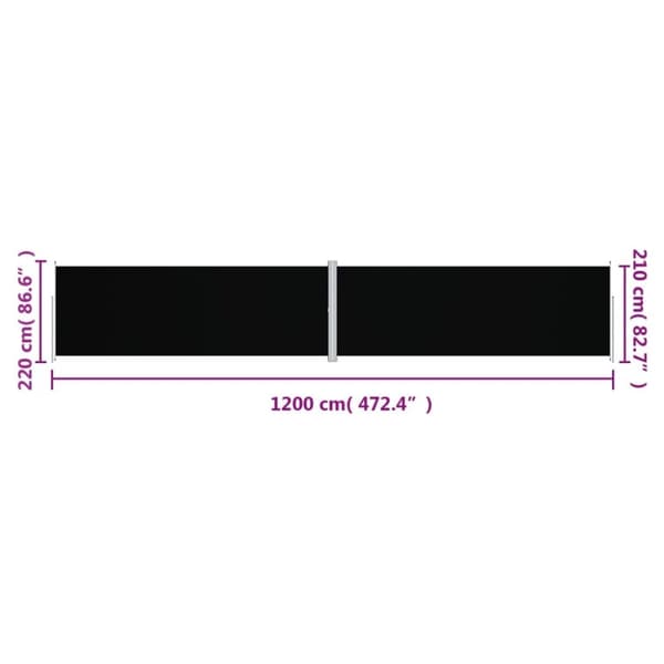 vidaXL Sisäänvedettävä sivumarkiisi musta 220x1200 cm