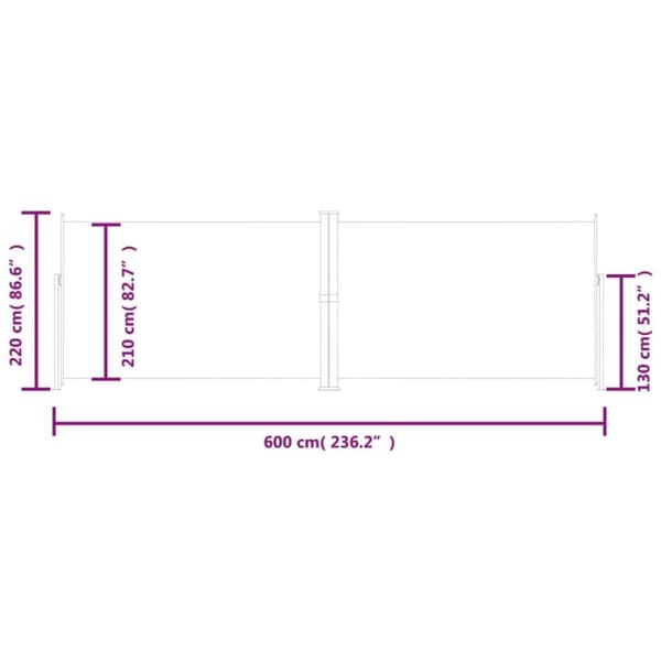 vidaXL Uttrekkbar sidemarkise 220x600 cm kremhvit