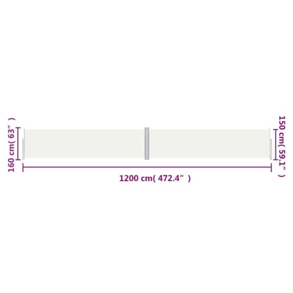 vidaXL Uttrekkbar sidemarkise 160x1200 cm kremhvit