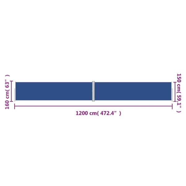 vidaXL Uttrekkbar sidemarkise 160x1200 cm blå