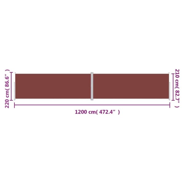 vidaXL Infällbar sidomarkis brun 220x1200 cm
