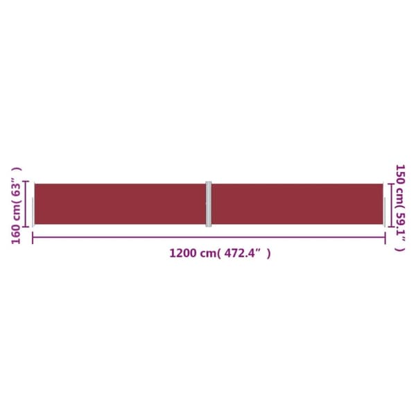 vidaXL Uttrekkbar sidemarkise 160x1200 cm rød