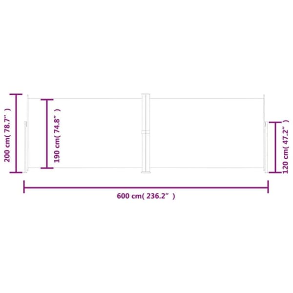 vidaXL sammenrullelig sidemarkise 200x600 cm sort