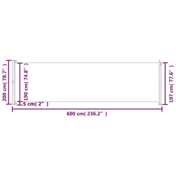 vidaXL Terassin sisäänvedettävä sivumarkiisi 200x600 cm musta