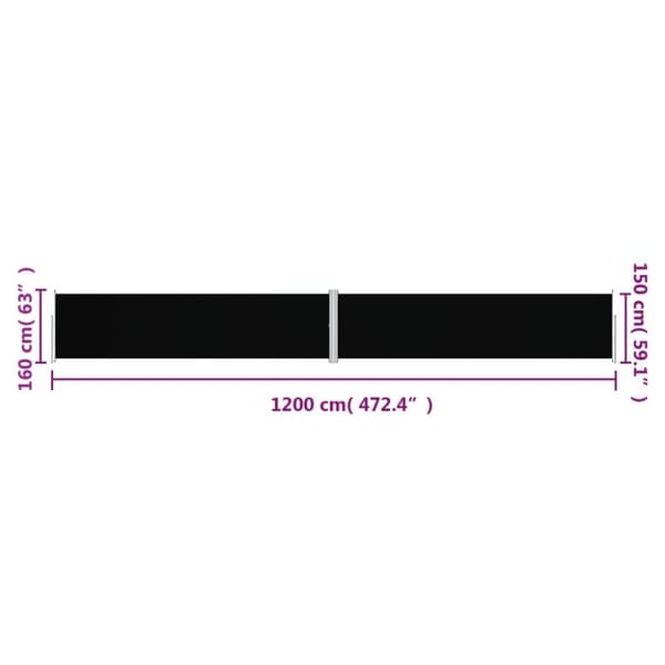vidaXL sammenrullelig sidemarkise 160x1200 cm sort