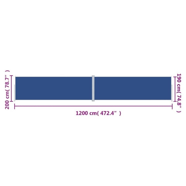 vidaXL Infällbar sidomarkis 200x1200 cm blå