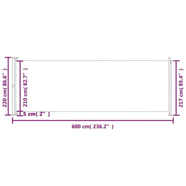 vidaXL sammenrullelig sidemarkise til terrassen 220x600 cm cremefarvet