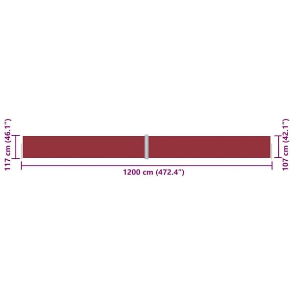 vidaXL Infällbar sidomarkis röd 117x1200 cm