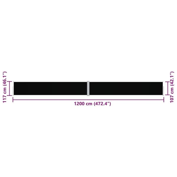 vidaXL Uttrekkbar sidemarkise svart 117x1200 cm
