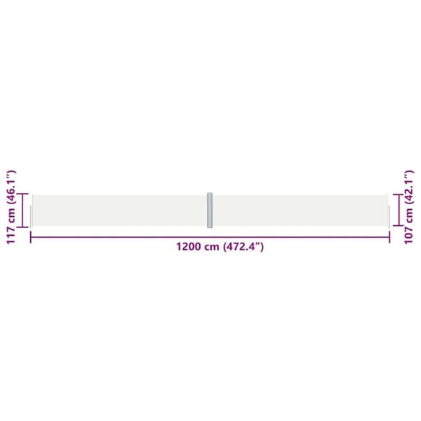 vidaXL Infällbar sidomarkis gräddvit 117x1200 cm