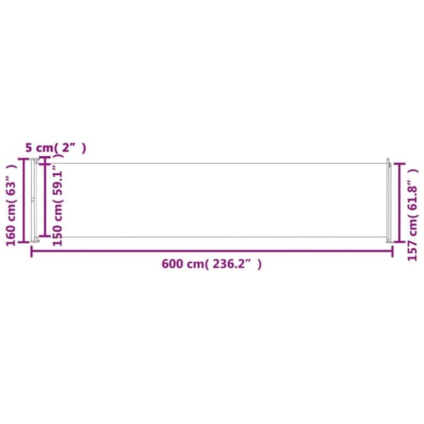 vidaXL Uttrekkbar sidemarkise 160x600 cm kremhvit