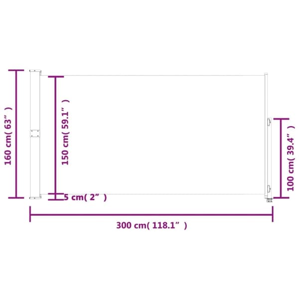 vidaXL Infällbar sidomarkis 160x300 cm svart
