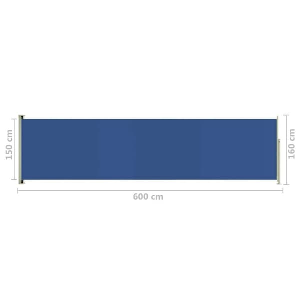 vidaXL sammenrullelig sidemarkise til terrassen 160 x 600 cm blå