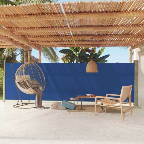vidaXL sammenrullelig sidemarkise til terrassen 160 x 600 cm blå