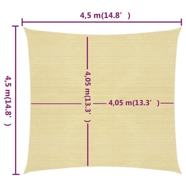 vidaXL Solseil 160 g/m² beige 4,5x4,5 m HDPE