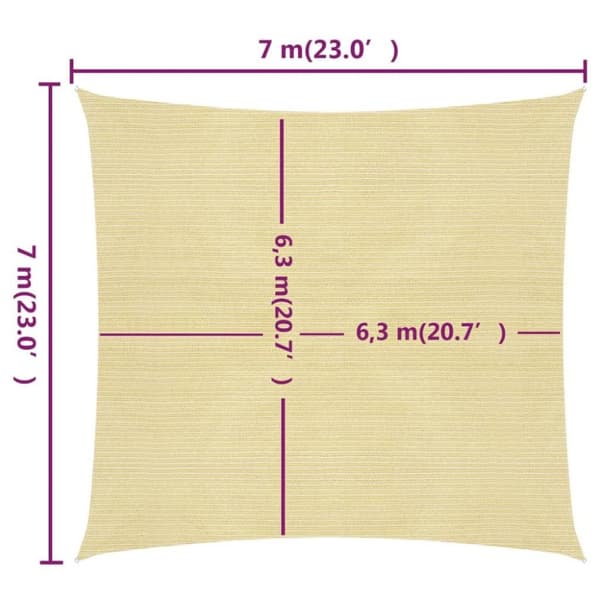 vidaXL Solseil 160 g/m² beige 7x7 m HDPE