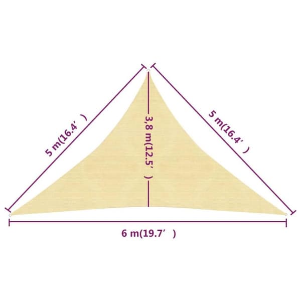 vidaXL Solseil 160 g/m² beige 5x5x6 m HDPE