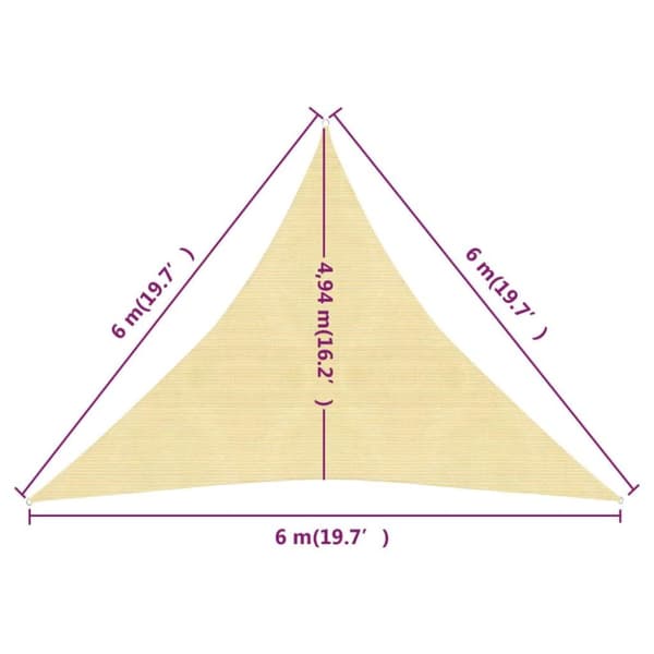 vidaXL Solseil 160 g/m² beige 6x6x6 m HDPE