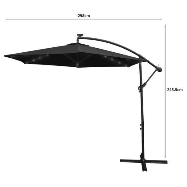 3m LED Hængende Cantilever Parasol Solcelledrevet UV-beskyttelse