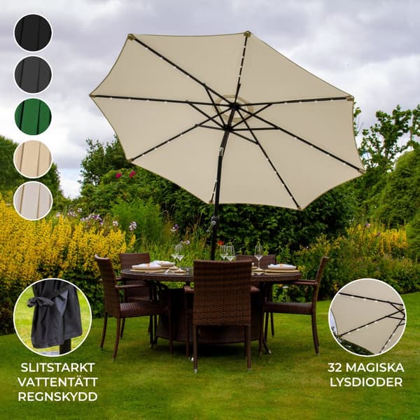 2,7m LED Parasol Solcelledrevet Tilbøjelig