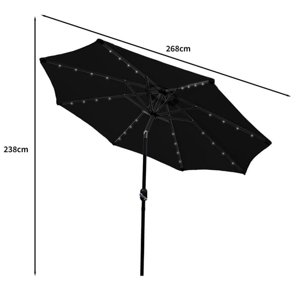 2.7m LED Lutande Parasoll Trädgård Uteplats Utomhus UVskydd Vevmekanism Justerbar 32 Solcell Kalla Vita Lysdioder 8 Ribbor 5,5 kg Vattentätt Regnskydd