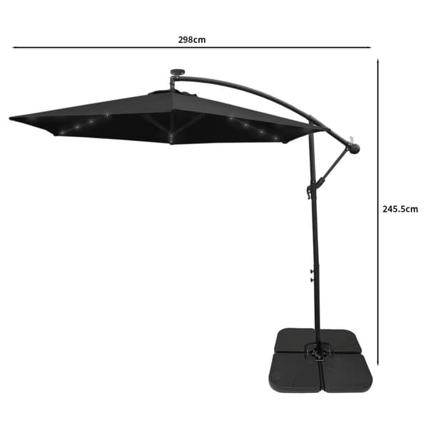 3m LED hængende parasol med firkantet fod